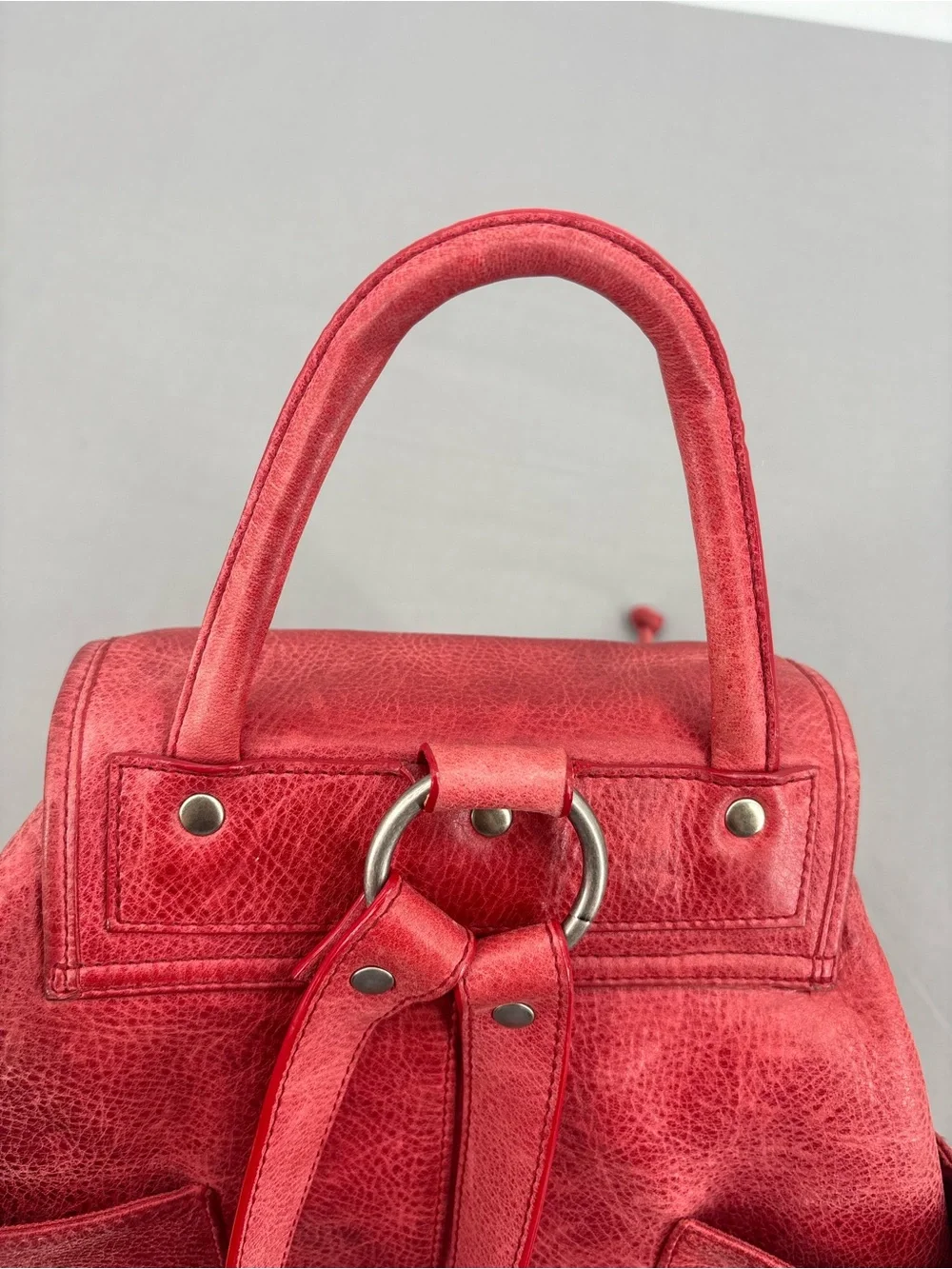Ellington Red Genuine Leather Backpack Rucksack Distressed Drawstring Boho Bag